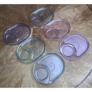Vintage Tupperware Divided Serving Snack Trays Set of 6 Pastel Clear Plates USA